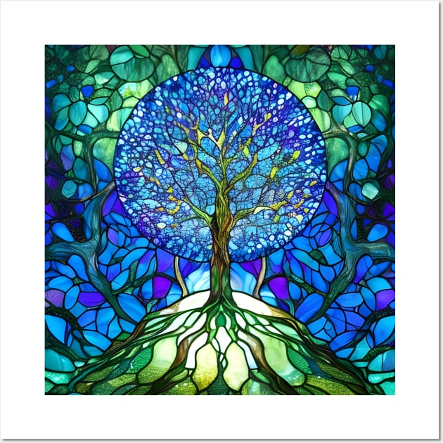 Stained Glass Tree On A Hill Wall Art by Chance Two Designs